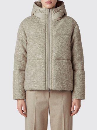 Herno Piumino corto in boucl&eacute; di lana e alpaca con cappuccio e paillettes