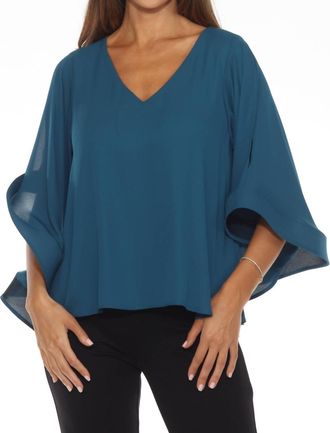 Joseph Ribkoff Statement Slit Sleeve V-Neck Relaxed Top In Twilight
