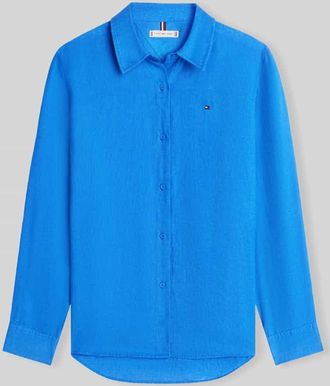 Tommy Hilfiger Relaxed Fit Langarmbluse aus reinem Leinen in Royal, Gr&ouml;&szlig;e 34