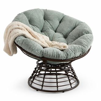 STILVORA Sillon Papasan Giratorio 360 Con Cojin Grueso, Diseno Ergonomico Para Salon O Dormitorio, Acero Marron Verde Claro