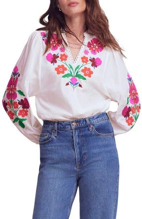 Boden Embroidered Floral Dolman Sleeve Top in Placement Floral Embroidery at Nordstrom, Size 10
