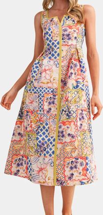 Merci Floral Contrast Piping Dress In Multicolor