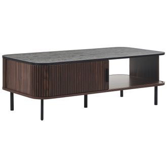 Beliani Mesa De Centro Madera Oscura Negro 120 X 60 Cm Puertas Corredera R&uacute;stico Jose