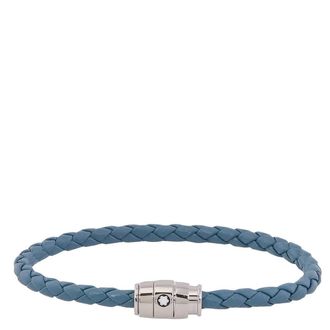 Montblanc Meisterstuck Steel & Smoky Blue Leather Bracelet, Size 60