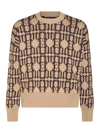 Palm Angels Beige and brown wool blend jumper