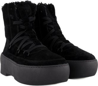 Gia Borghini Womens Shearling-Lined Lace-Up Ankle Boot Black