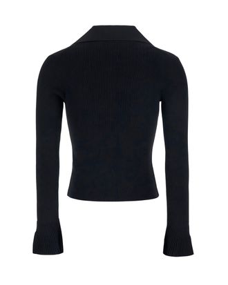 Self Portrait Ribbed Viscose with Gold Buttons Cardigan - Black