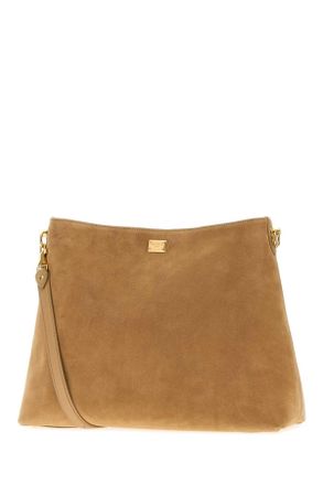 Dolce & Gabbana Womens Beige Suede Shopping Bag Tortora-Ecru Borse A Mano Tortora/ecru