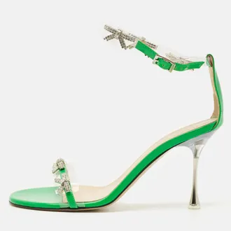 Mach & Mach Green Patent Leather And Pvc Floating Crystal Bow Sandals