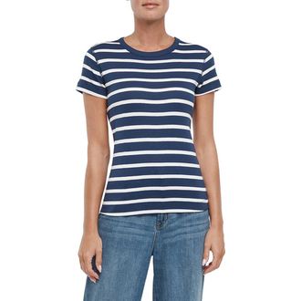 Three Dots Cotton Crewneck T-Shirt in Medieval Blue Stripe at Nordstrom Rack, Size Small