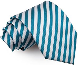 DQT Thin Stripe Fashion Casual Business Party Work Classic Neck Tie for Men in White and Teal