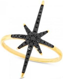 Allurez 0.26ct 14k Yellow Gold Black Diamond North Star Ring