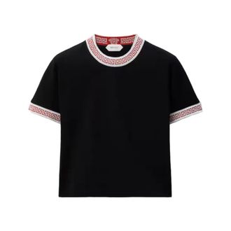 Versace Jacquard Stretch Cotton-Jersey T-Shirt - female - Versace - T-Shirts - Black - M - Tops