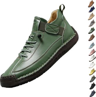 Generic Emiline Comfortable Orthopedic Sneakers, Flat Shoes with Arch Support, Handmade Leather Comfy Shoes (Green,11.5)