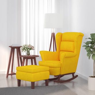 vidaXL Vidaxl - Sill&oacute;n Mecedora Patas Madera Y Taburete Terciopelo Amarillo