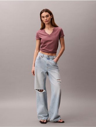 Calvin Klein Jeans Calvin Klein Womens Monogram V-Neck T-Shirt - Pink - XL