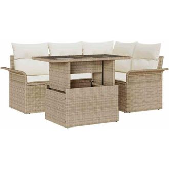 vidaXL Vidaxl - Conjunto De Sof&aacute; De Jard&iacute;n Con Coj&iacute;n 5 Pcs Beige Polirat&aacute;n