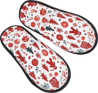 Generic Camping Slippers Christmas Prints Reusable Fluffy Slippers Soft House Shoes For Winter Women Hotel M