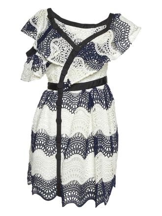 Self Portrait 2024 pre-owned wavy lace mini dress - Black