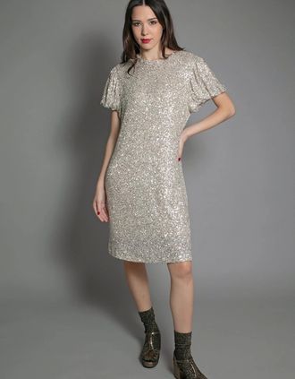 Nooki Design Womens DUSTY SEQUIN T SHIRT DRESS IN GOLD - Size: 12