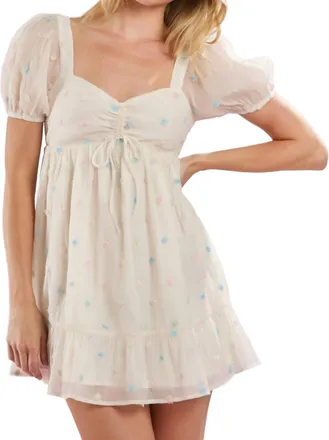 Peach Love California Sweet Pea Rose Flower Dress In Whtie