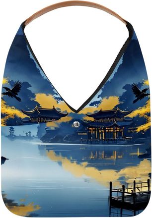 Generic Night Lake View Reusable Lightweight Grocery Bags - Foldable Into Compact Pouch, Washable & Sturdy, Multipurpose for Shopping and Travel