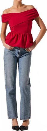 Astr Tennille Off Shoulder Peplum Top In Red