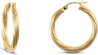 Jewelco London 14ct Gold Liqourice Rigatoni Twist 3mm Hoop Earrings 25mm - JER823C