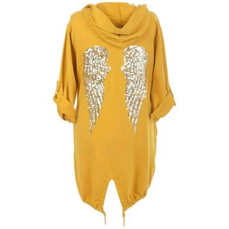 Janisramone Womens Oversized Hoodie with Sequin Angel Wings at Back - Hooded Cardigan Women, Pull On Style Sequin Angel Wing Top, Baggy Cardigans for Women UK Mus