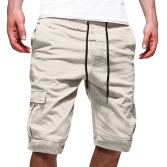 Generic Mens Cargo Shorts Mens Shorts with Zip Pockets Elasticated Waist-Plain Lightweight Shorts Multi Pocket Baggy Combat Trousers Hiking Knee Length Short 