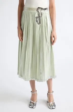 Maison Margiela Pleated Metallic Midi Skirt in Aloe/silver at Nordstrom, Size 40
