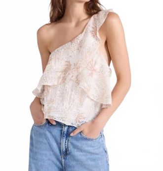 Ramy Brook Maureen One Shoulder Ruffle Top In Ivory Tan Floral