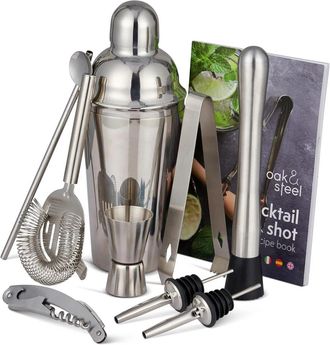 Oak & Steel 10-teiliges Geschenkset Mixology, Silber