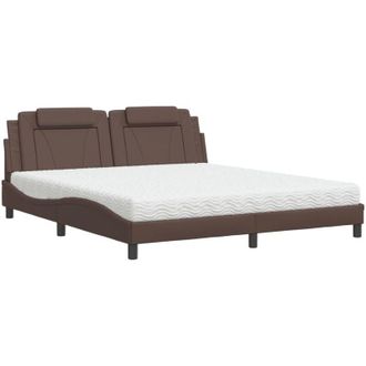 vidaXL Cama Con Colch&oacute;n Cuero Sint&eacute;tico Marr&oacute;n 180x200 Cm Vidaxl
