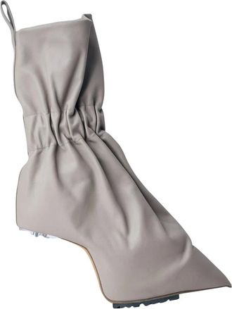 Rick Owens Taquito Gathered Leather Ankle Boots - female - Rick Owens - Heeled Boots - Gray - 6 UK - Shoes
