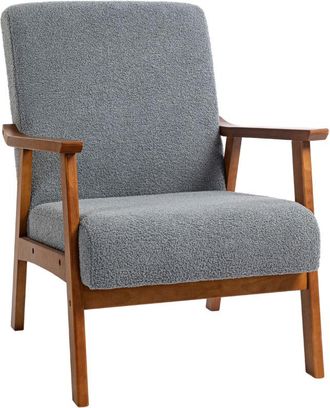 HOMCOM Boucle Accent Chair Armchair W/ Wide Seat for Living Room Bedroom, Grey