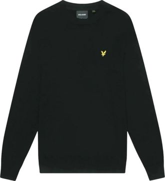 Lyle & Scott Katoen Merino Trui met Ronde Hals - Heren - Ronde hals truien - Zwart - S - Katoen - Truien & Vesten