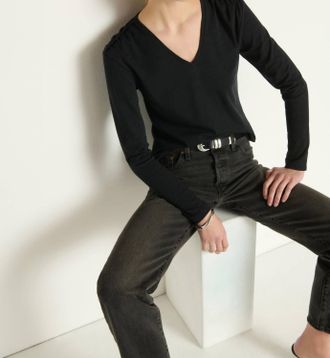 Nation Ltd Remi V-Neck Top In Jet Black