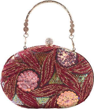 Generic Glitter Evening Bag with Chain, Glitter Embroidery Clutch Handbag, Portable Wrist Bag Shiny Crossbody Shoulder Bag for Women(Purple)