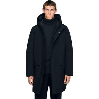 Sandro Zip-up hooded parka in Black at Nordstrom, Size Xx-Large