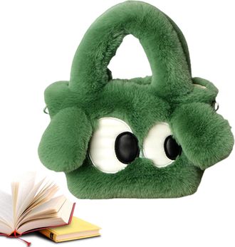 Generic Plush Shopping Bag - Plush Shoulder Bag for Women, Womens Bag, Family Purse, Shoulder Bag, Cute Coin Bag with Expression for Women and Girls, Green, S
