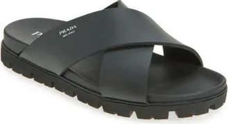 Prada Cross Strap Slide Sandal in Nero at Nordstrom, Size 12Us