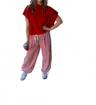 Merci Parachute Pants In Red Mixed Stripe