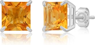 MAX + STONE 14k Yellow or White Gold 7mm Princess Cut Gemstone Square Stud Earrings