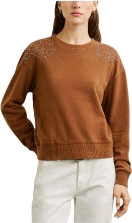 Pepe Jeans London Ellis Sweatshirt Urban Stijl Comfortabele Pasvorm - Dames - Ronde hals truien - Bruin - L - Katoen - Truien & Vesten