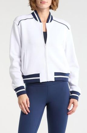 Yogalicious Piqu&egrave; Tennis Bomber Jacket in White at Nordstrom Rack, Size X-Small