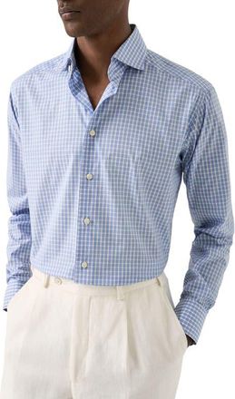 Eton Slim Fit Check Dress Shirt in Medium Blue at Nordstrom, Size 14.5