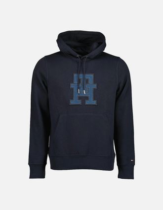 Tommy Hilfiger Mens Monogram Appliqu&eacute; Hoodie - Blue/Black - Size: 38