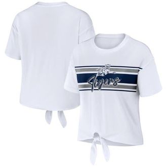 WEAR by Erin Andrews Womens WEAR by Erin Andrews White Jackson State Tigers Striped Front Knot Cropped T-Shirt at Nordstrom, Size X-Large