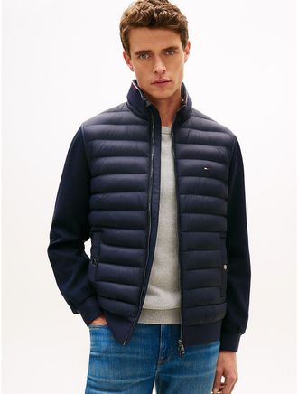 Tommy Hilfiger Mens Mixed Media Zip Sweatshirt Puffer - Navy - XXL